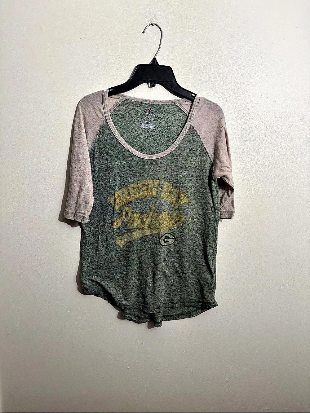 Majestic Packers Raglan Jersey Green & Gray Size Small